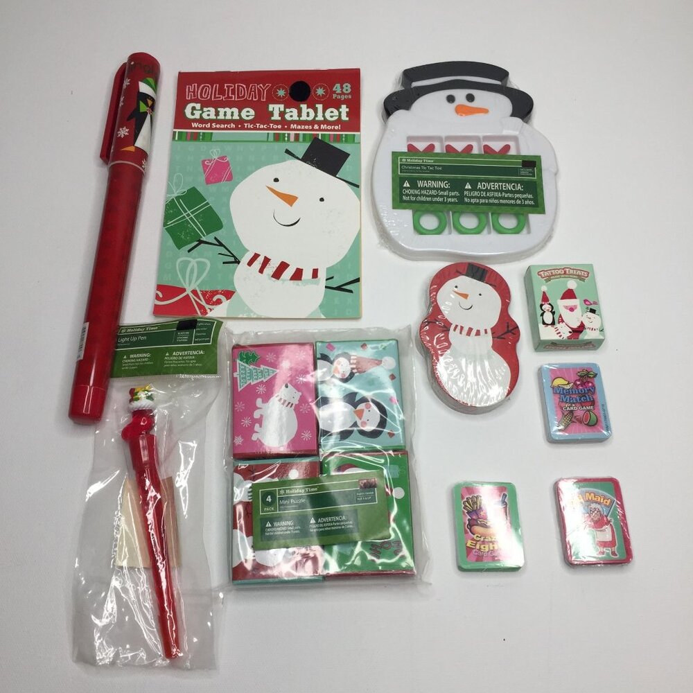 Christmas Party Goodie Prize Bag Pens Game Tablet Cards Tic Tac Toe Puzzles